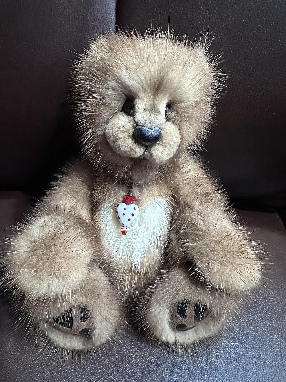 Natural Mink Heart Bear by Kathy Myers - Bear Pile