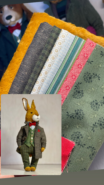 Fabric Rabit Pattern Set sewing rabbit. Pattern and fabrics by Olga Kovalchuk - Bear Pile
